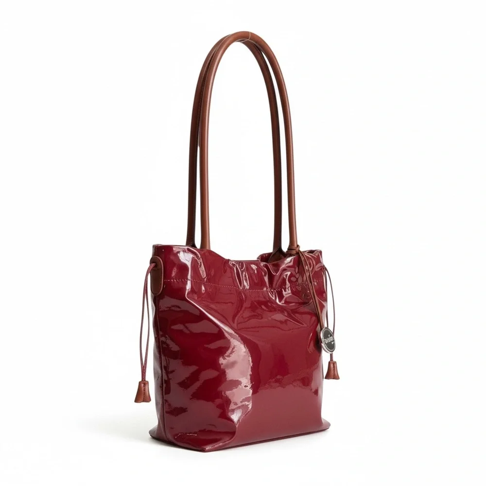 FURLA Red Patent Leather Tote Bag Italian Luxury Shoulder Bag ✨